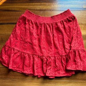 Red eyelet Loft midi skirt